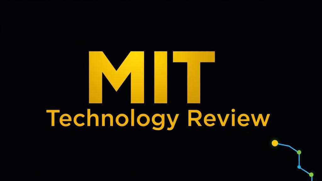 MIT Technology Review logo, dark background, electric blue and gold accents, clean tech illustration, neural network, no text in image