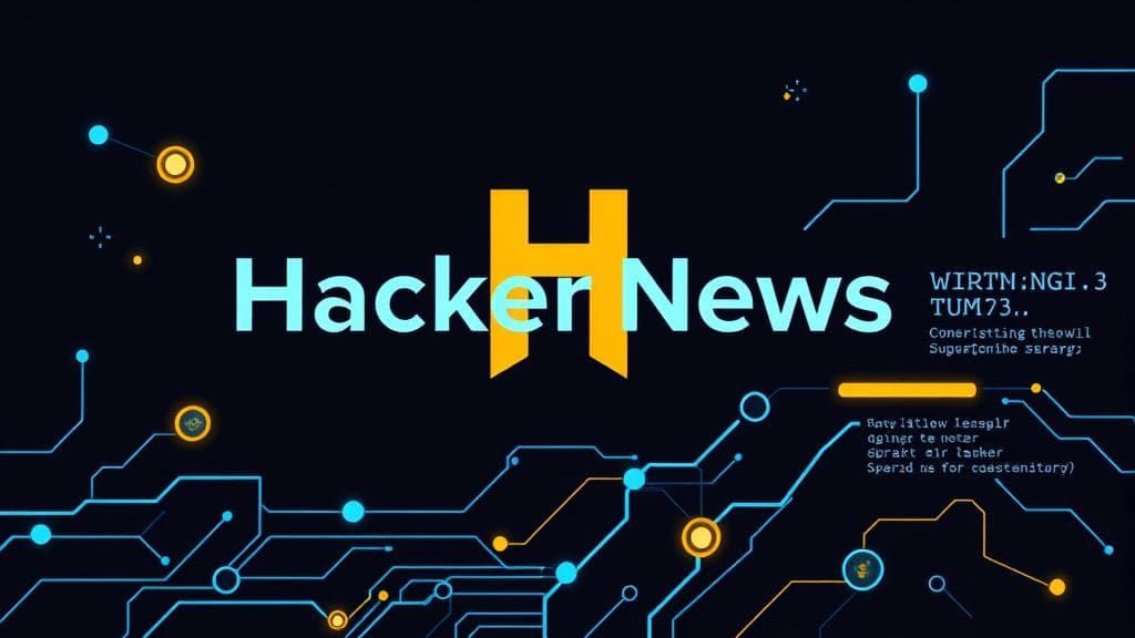Clean tech illustration style, featuring abstract representations of data flows and code snippets. A prominent, stylized Hacker News logo or brand identity is subtly integrated. Dark background with electric blue and gold accents highlighting key elements. No text within the image.